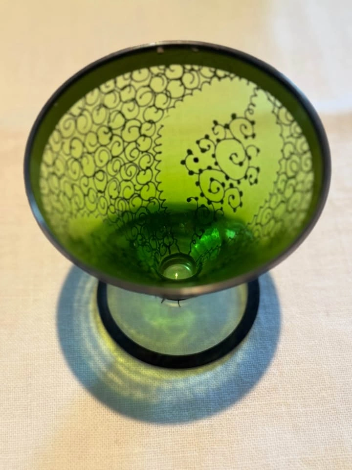 Vintage 1930s Green Cocktail Glasses w/ Silver Filigree S/4 - photo 3