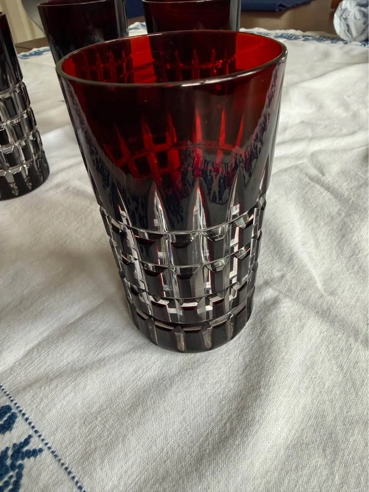 Set of 4 Vintage Ruby Cut to Clear Crystal Glasses - photo 2