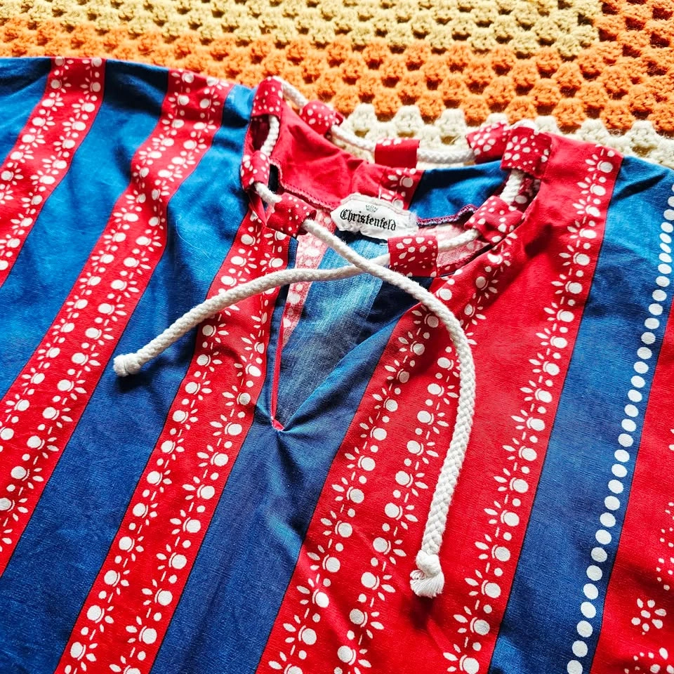 Vintage 70s Folk Womens Peasant Top Lace-Up Scandinavian - photo 3