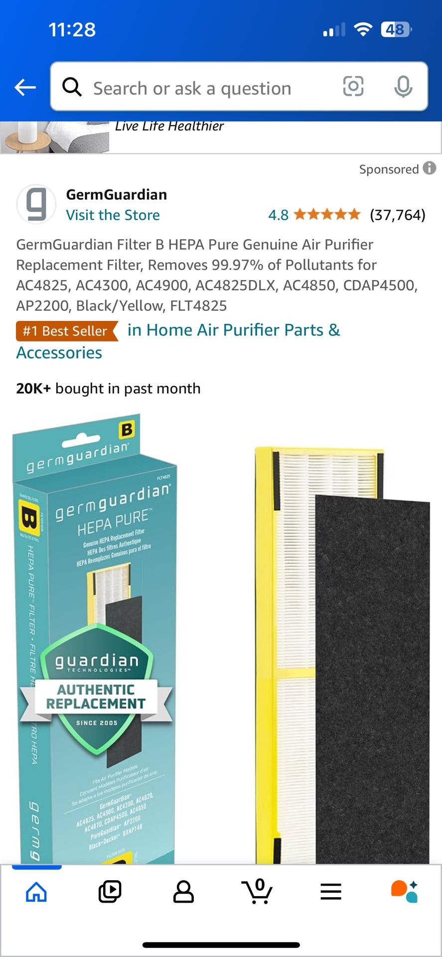GermGuardian Filter B HEPA Pure Genuine Air Purifier Replacement