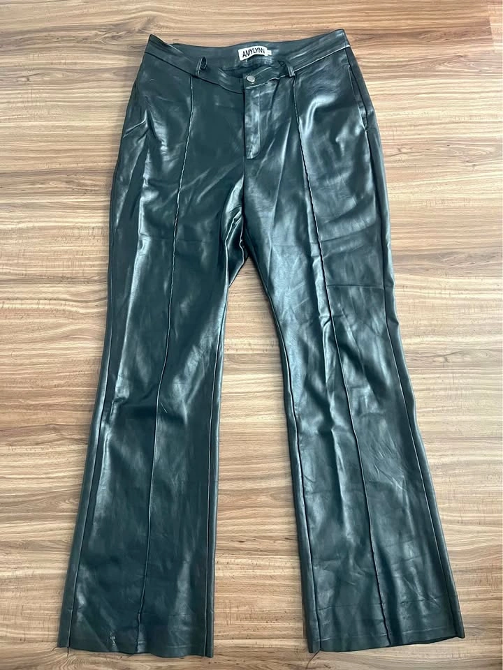 Faux Leather Bell Bottom Biker Trousers - Size L