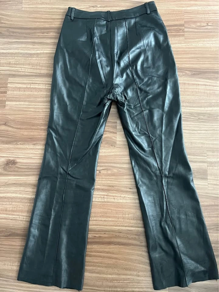 Faux Leather Bell Bottom Biker Trousers - Size L - photo 2