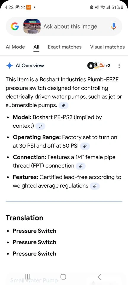 Boshart Plumb-EEZE Water Pump Pressure Switch 1/4" FPT 30-50 PSI - photo 3