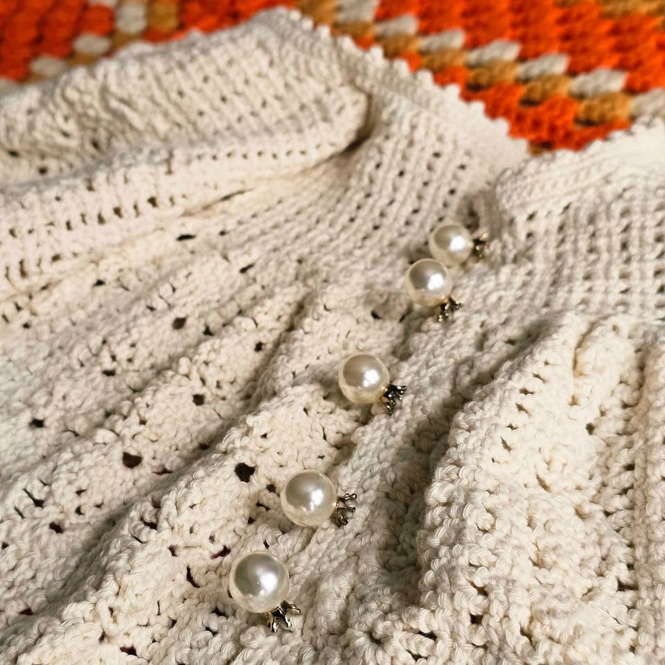 Vintage Crochet Baby Dress Handmade Heirloom Cottagecore Ivory - photo 3