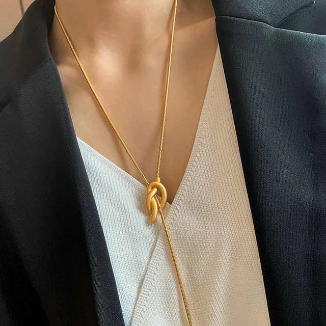Gold Y-Shape Long Necklace – Knot Design – 90cm