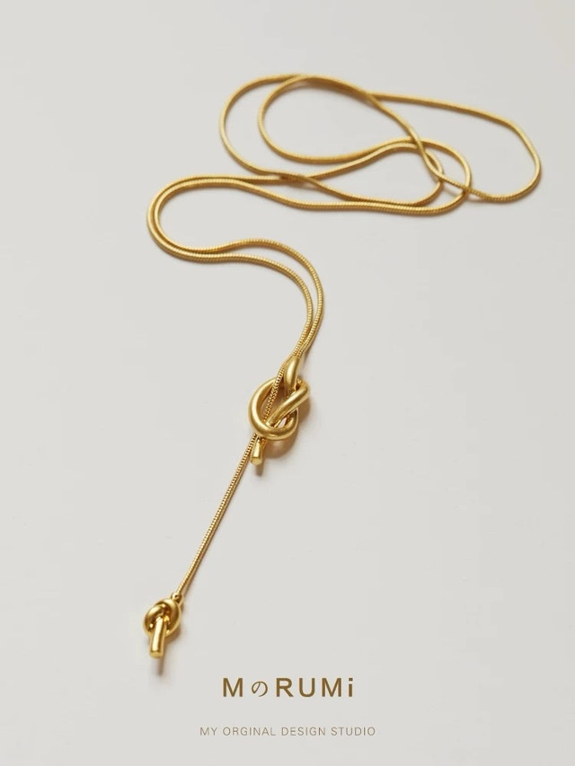 Gold Y-Shape Long Necklace – Knot Design – 90cm - photo 4