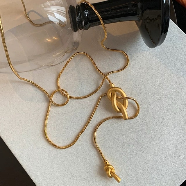 Gold Y-Shape Long Necklace – Knot Design – 90cm - photo 5
