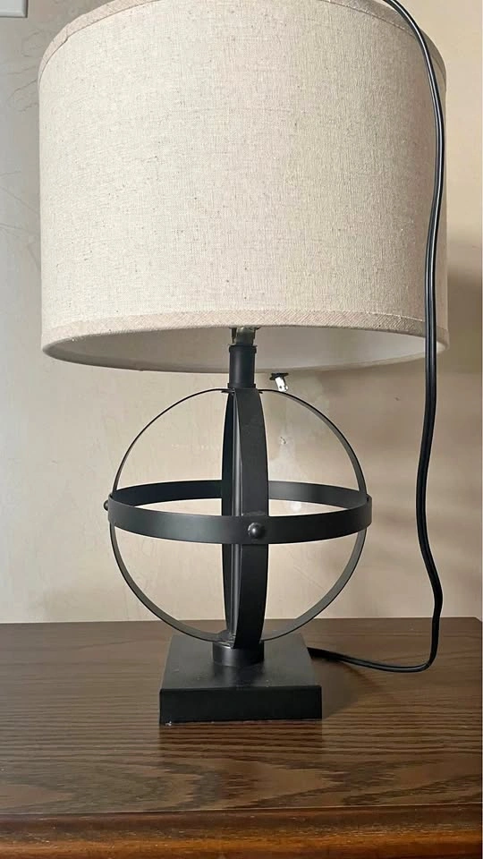 Modern Orb Table Lamp Black Base Linen Shade