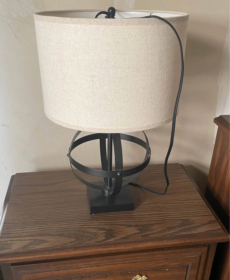 Modern Orb Table Lamp Black Base Linen Shade - photo 2