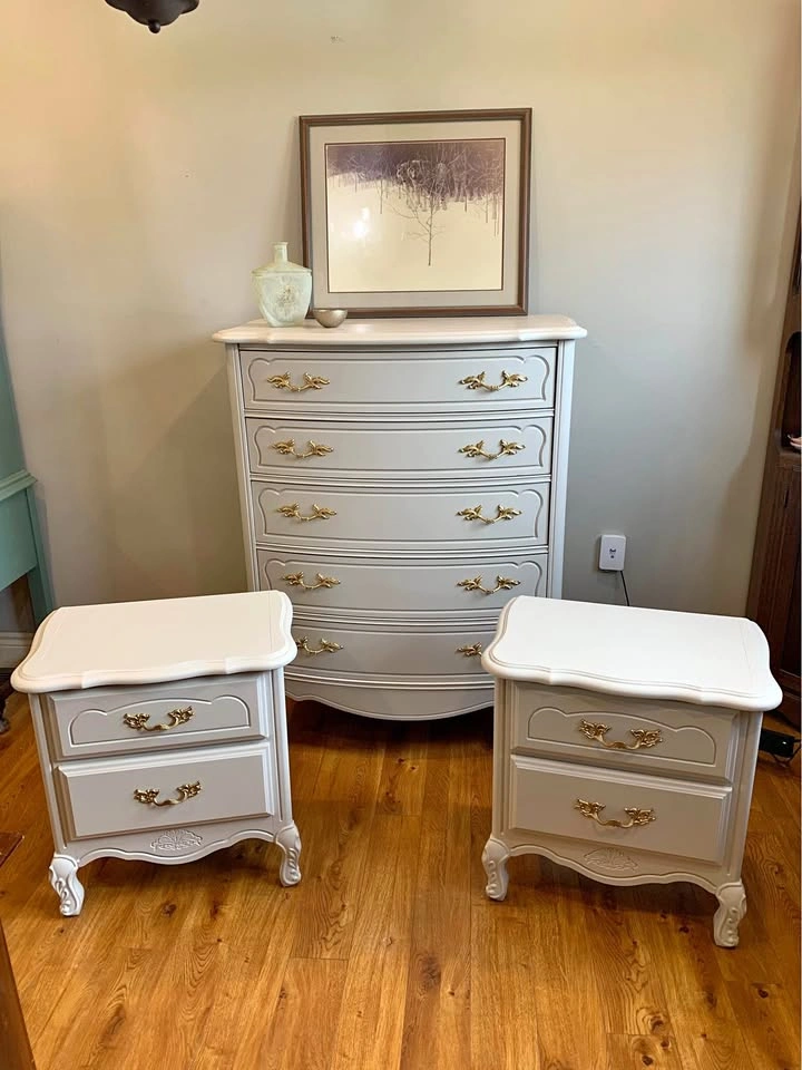 French Provincial Tall Boy Dresser and Night Stands