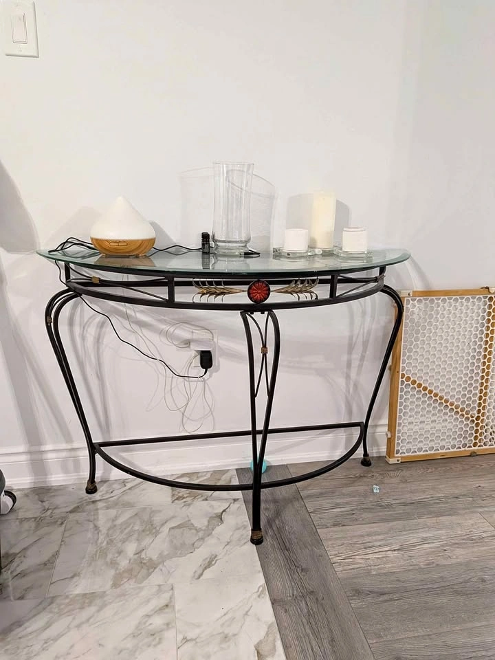 Half moon iron glass table