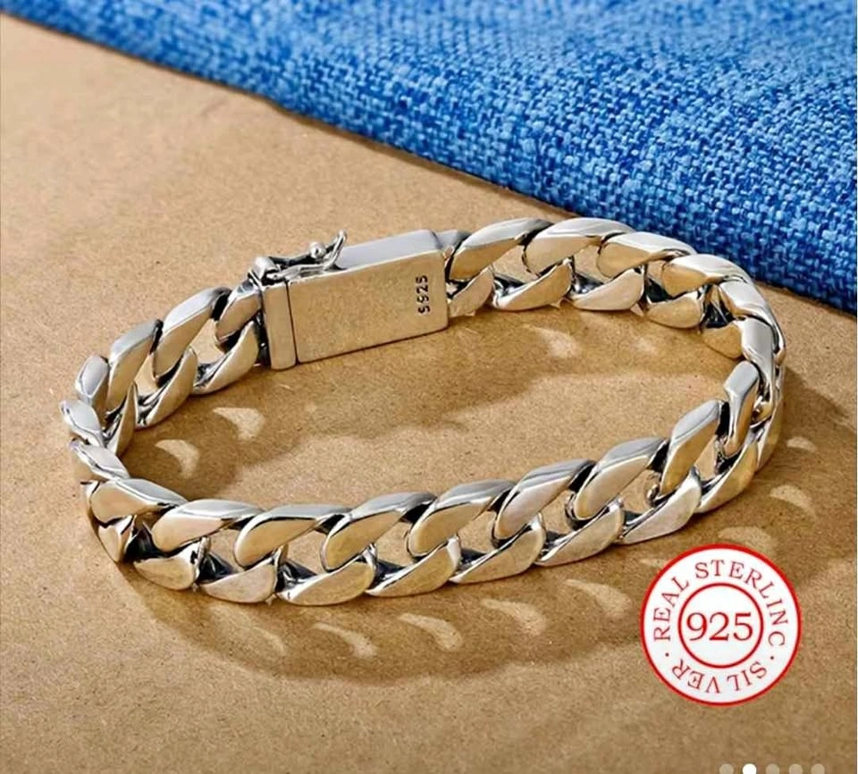 925 Sterling Silver Cuban Chain Bracelet - Stylish Buckle