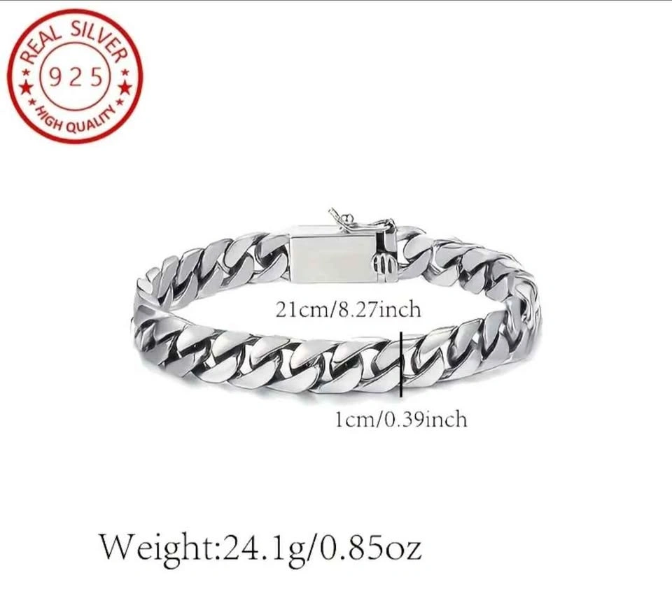 925 Sterling Silver Cuban Chain Bracelet - Stylish Buckle - photo 5