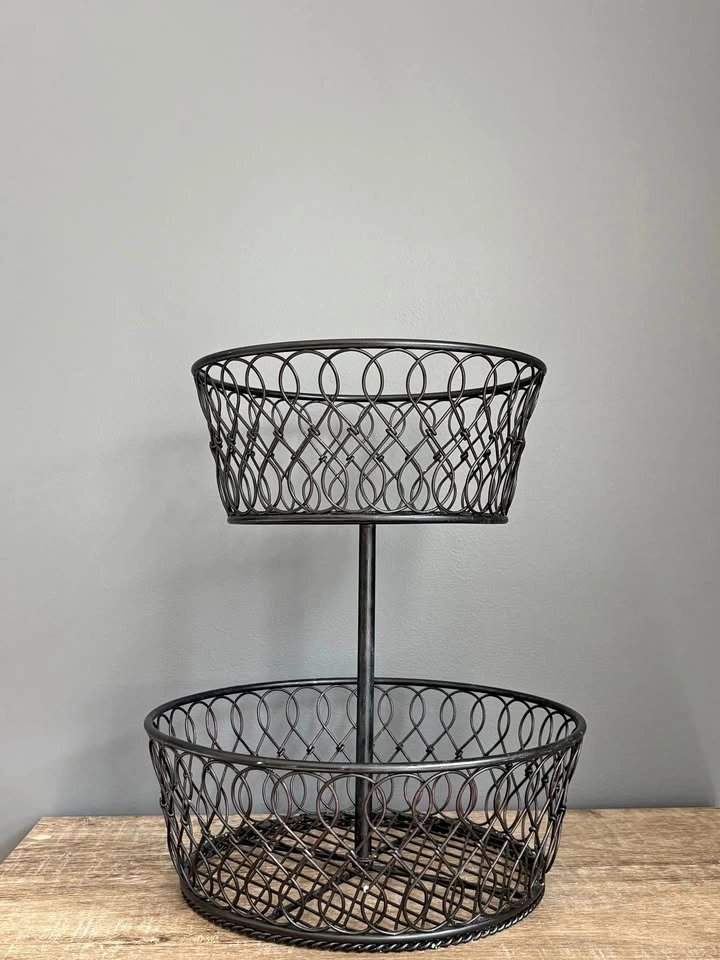Black 2-Tier Wire Fruit Basket Stand