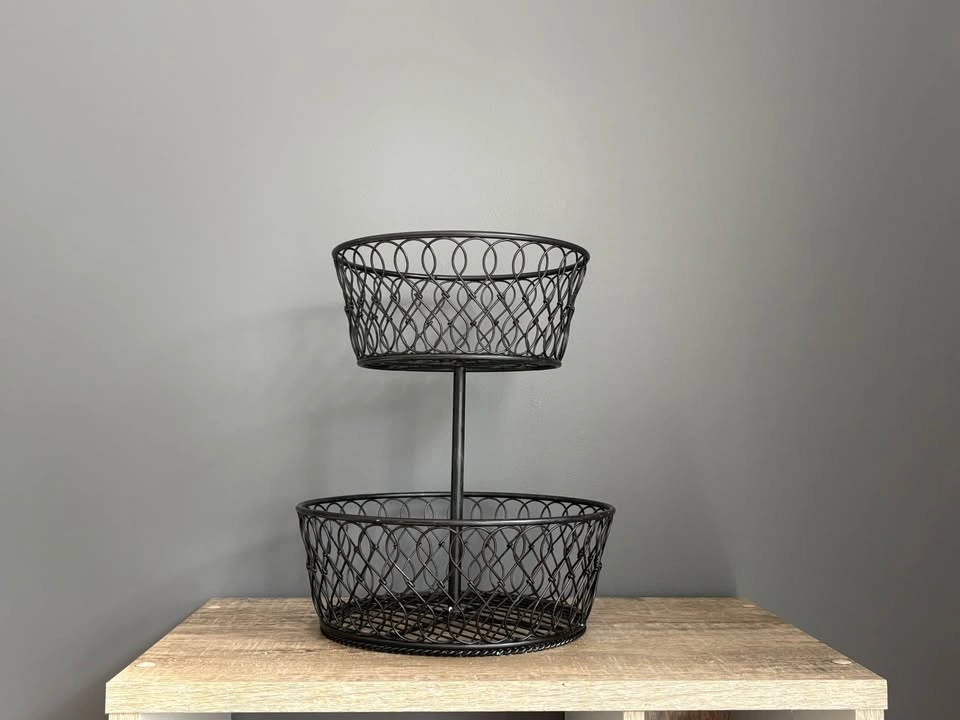 Black 2-Tier Wire Fruit Basket Stand - photo 2
