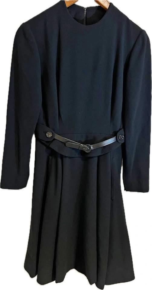 Vintage 1960s Geoffrey Beene Black Long Sleeve Dress w Belt