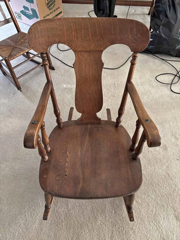 Full size, old, rocking chair, solid oak, good shape.