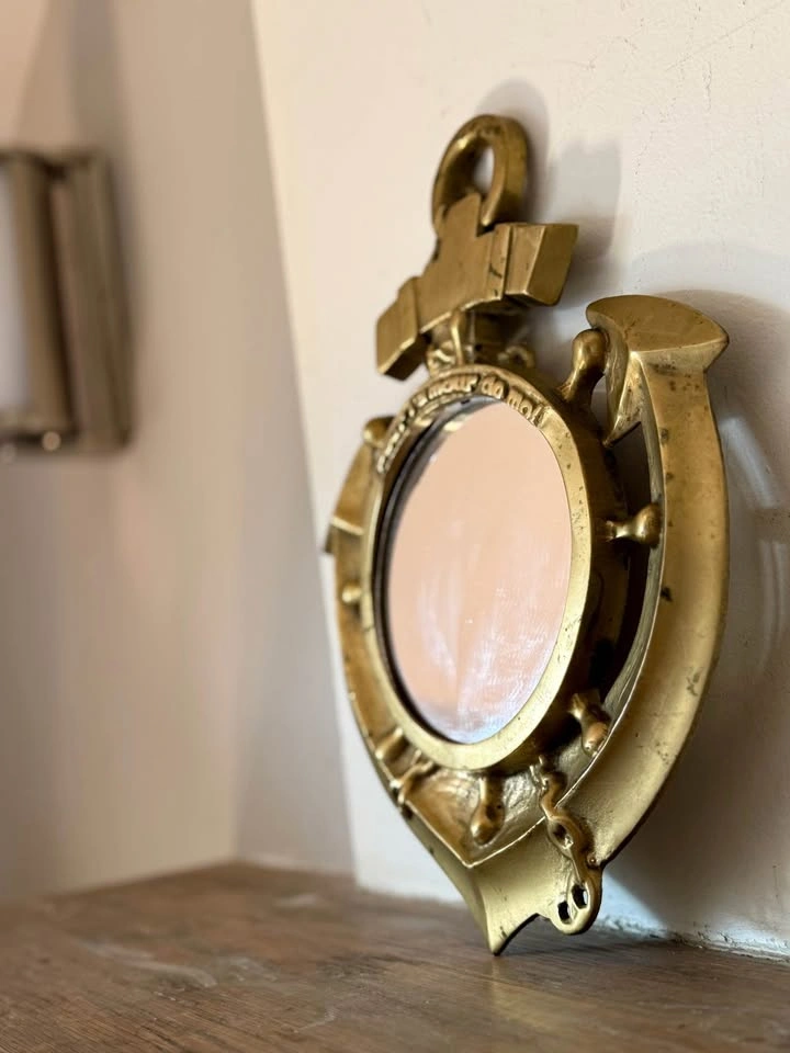 Vintage Brass Nautical Anchor Mirror – “Pour l’amour de moi” - photo 3