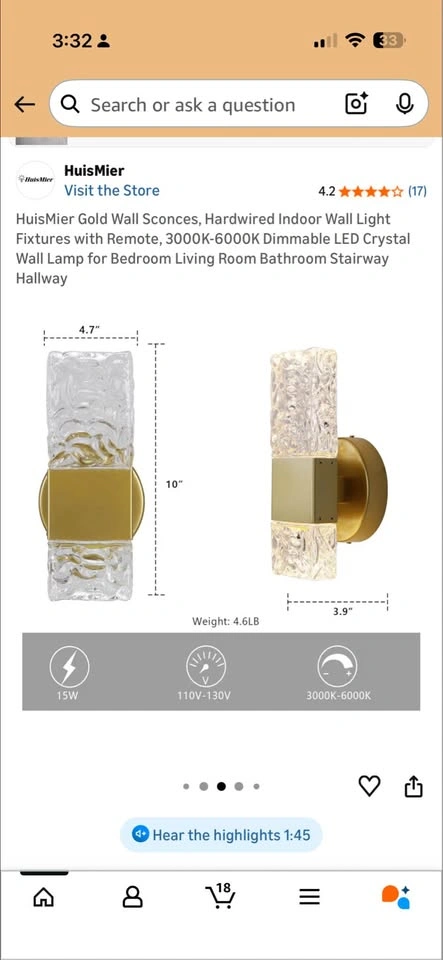 Gold Wall Sconces, Hardwired LED Crystal Lamps - photo 3