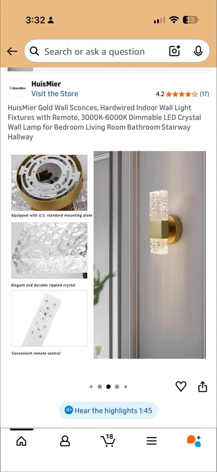 Gold Wall Sconces, Hardwired LED Crystal Lamps - photo 4