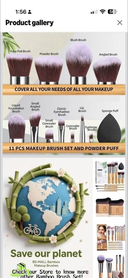 11Pcs Bamboo Synthetic Makeup Brush Set - photo 3