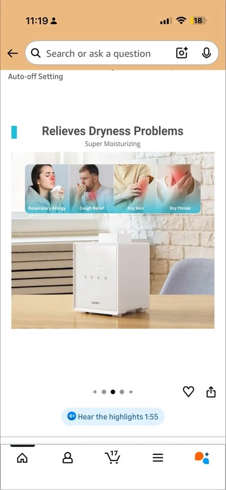 Stainless Steel Humidifier, 3L Warm Mist - photo 5