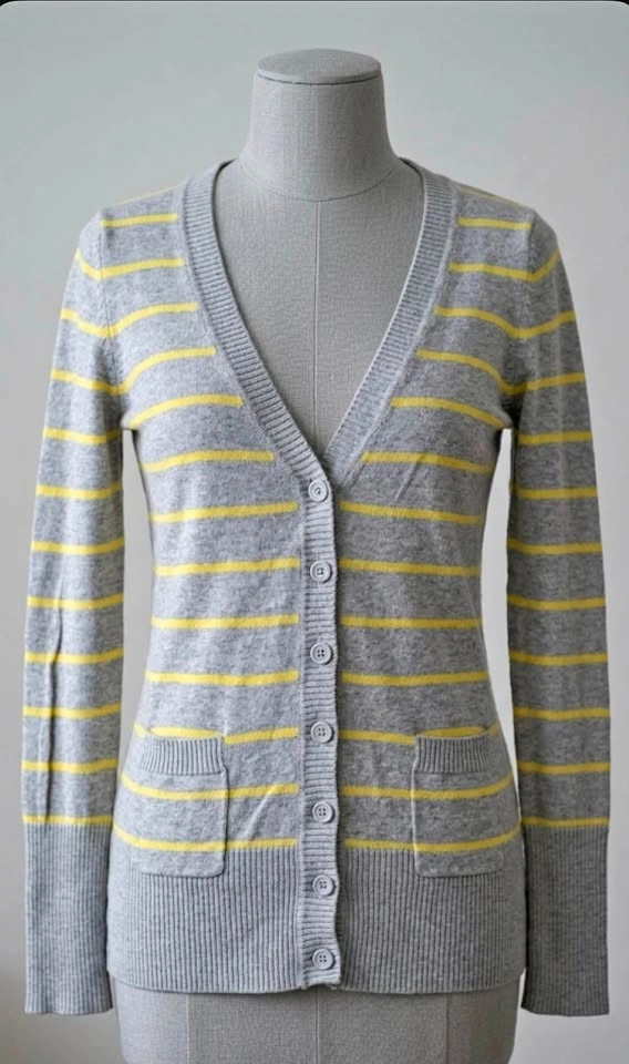 Grey and Yellow Striped Cardigan XS
