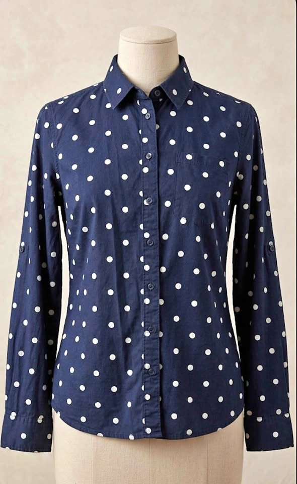 Tommy Hilfiger Women's Navy Blue & White Polka Dot Button up