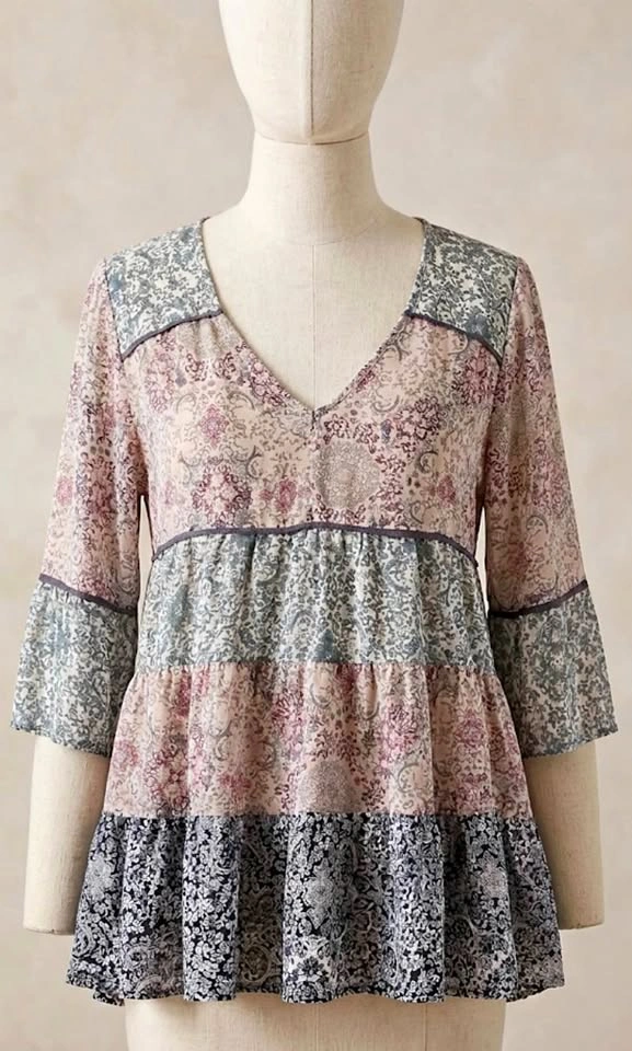 Tiered Peasant Blouse - Floral Print XS
