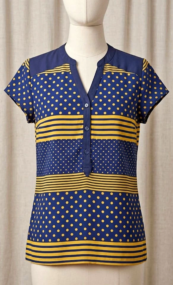 Women's Blue & Yellow Polka Dot Striped Blue XS