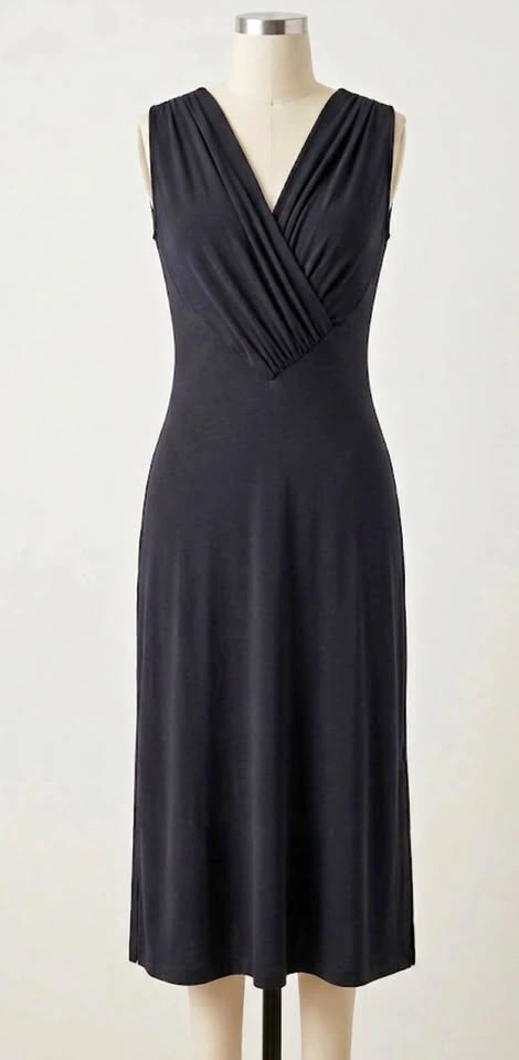 Black V-Neck Midi Dress XS