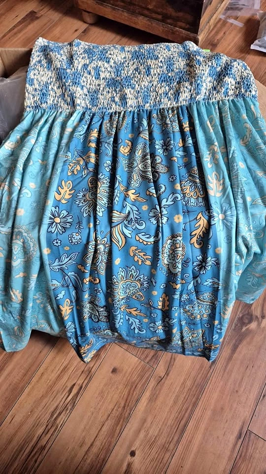ADOREJOY Summer Floral Blue Green Skirt 2XL