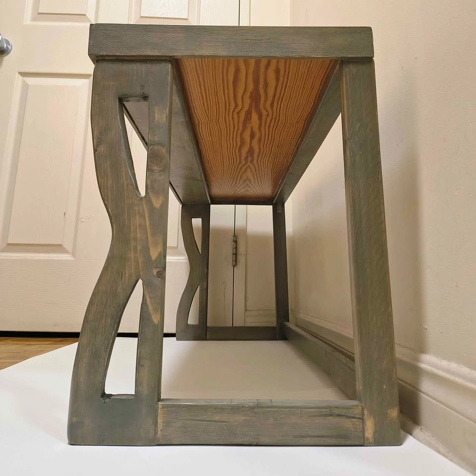 Two-tone wood bench with hand-carved frame - photo 2