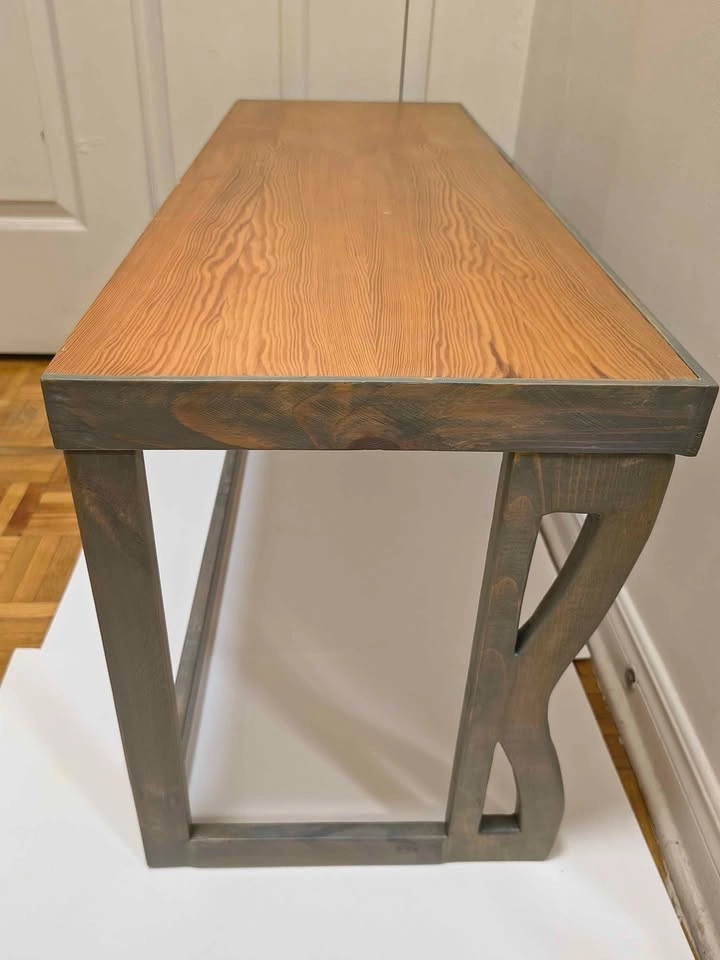 Two-tone wood bench with hand-carved frame - photo 5