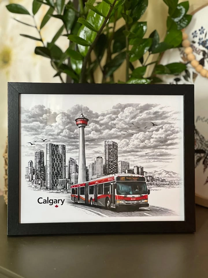 Iconic Calgary Bus & Calgary Tower Framed Art ! 🇨🇦🔥