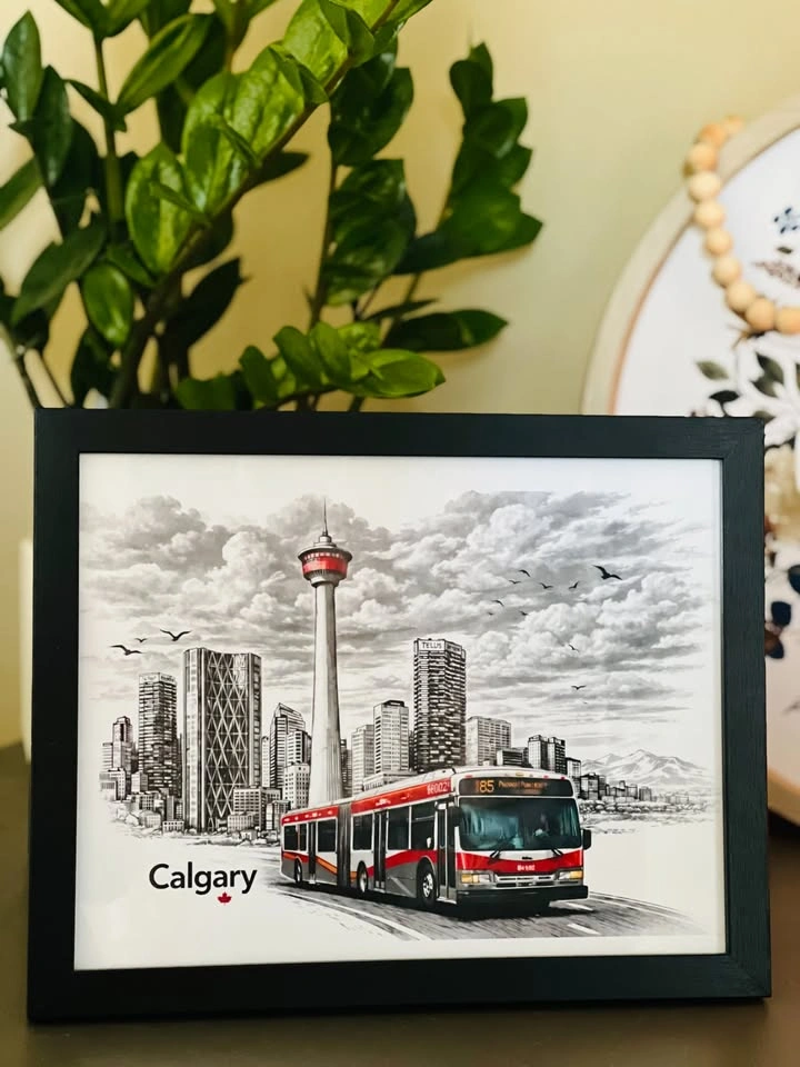 Iconic Calgary Bus & Calgary Tower Framed Art ! 🇨🇦🔥 - photo 2