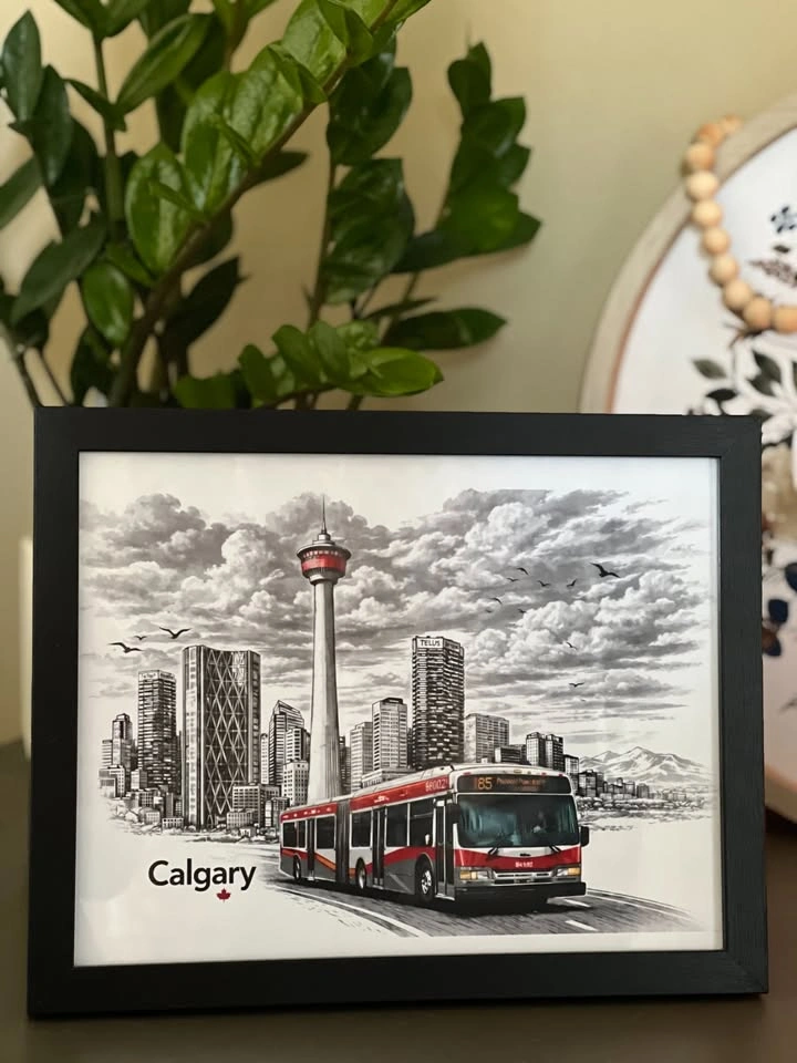 Iconic Calgary Bus & Calgary Tower Framed Art ! 🇨🇦🔥 - photo 3