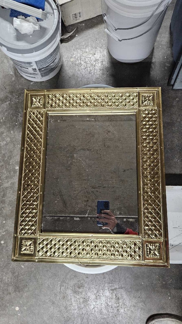 Vintage-Style Embossed Gold-Tone Wall Mirror