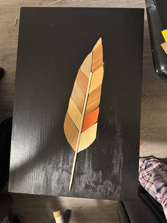 Handmade veneer feather