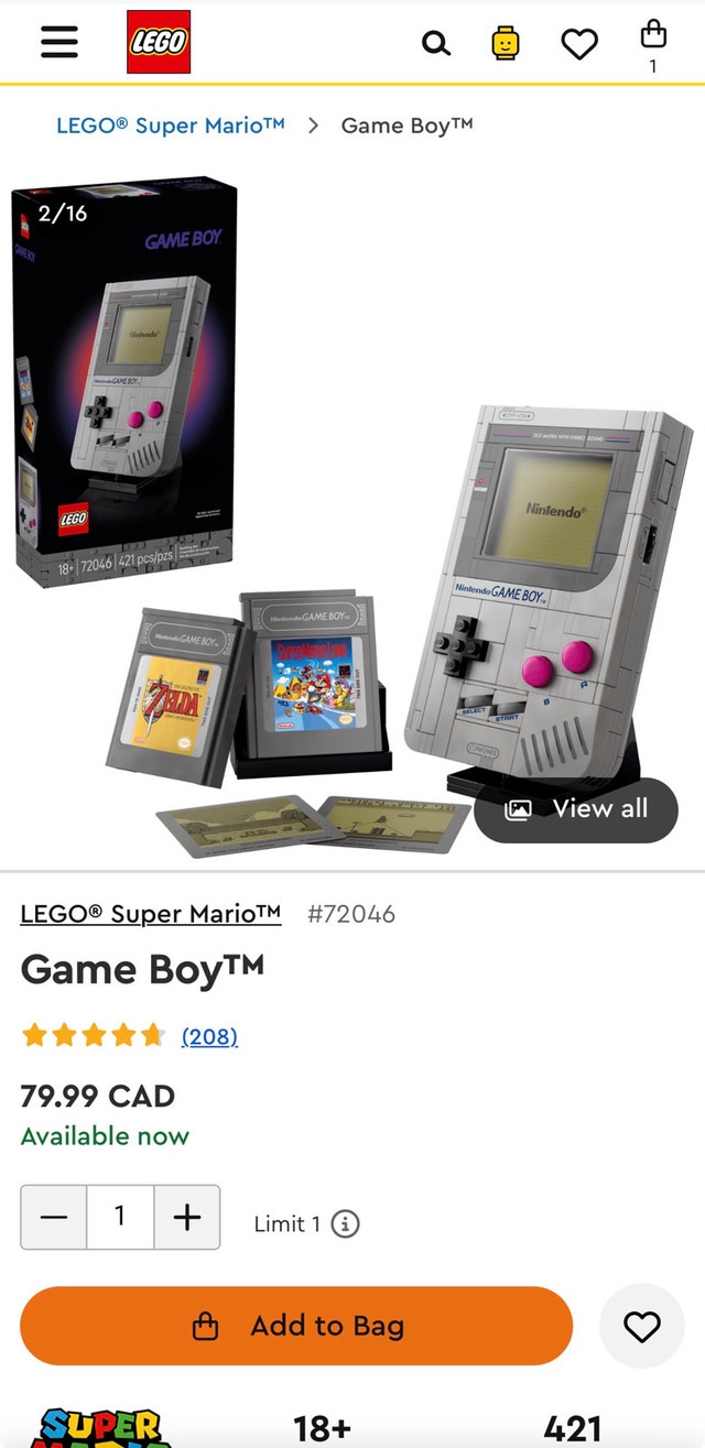 Lego Nintendo Gameboy - Brand New Sealed