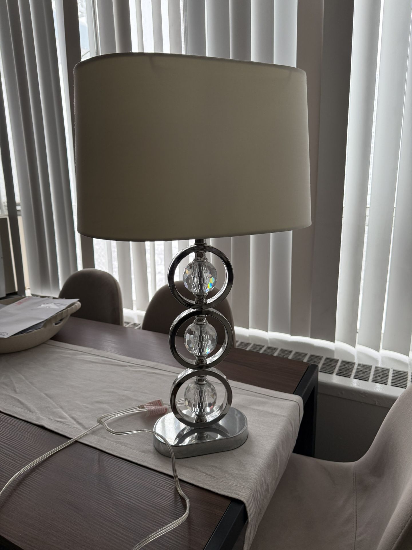 Modern glam crystal and chrome stacked orb table lamp