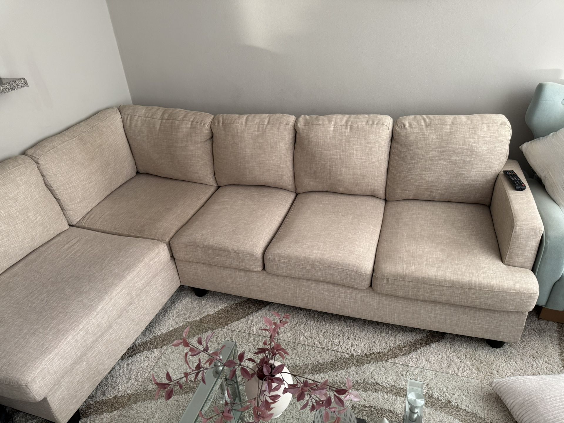 Beige Sectional Sofa with Chaise – Must Go - photo 2
