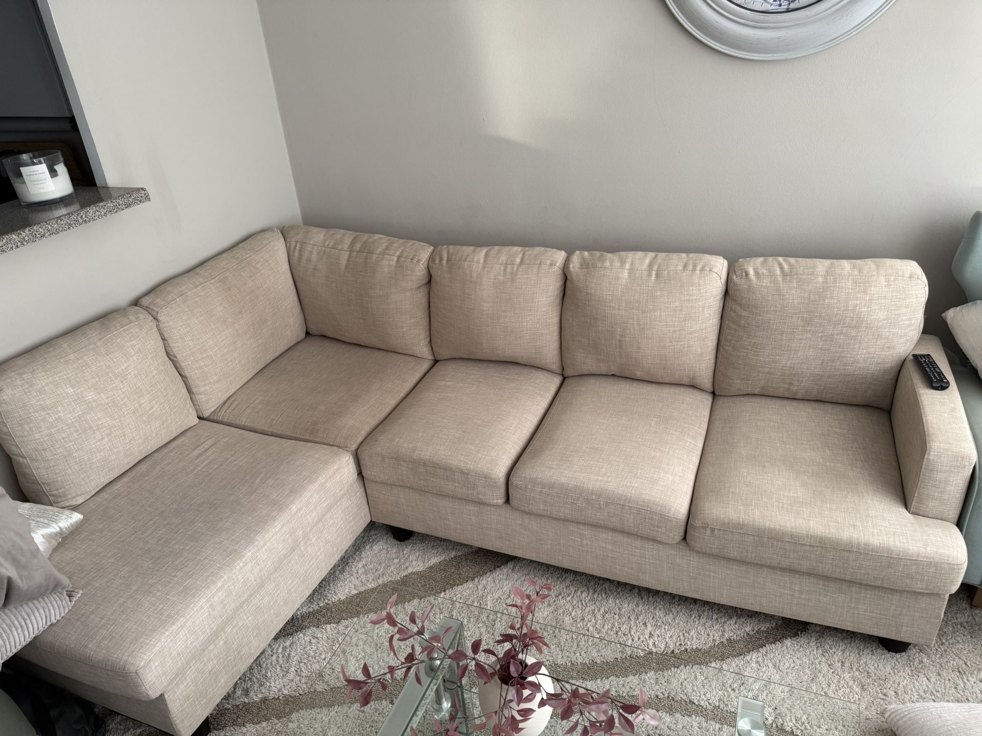 Beige Sectional Sofa with Chaise – Must Go - photo 3