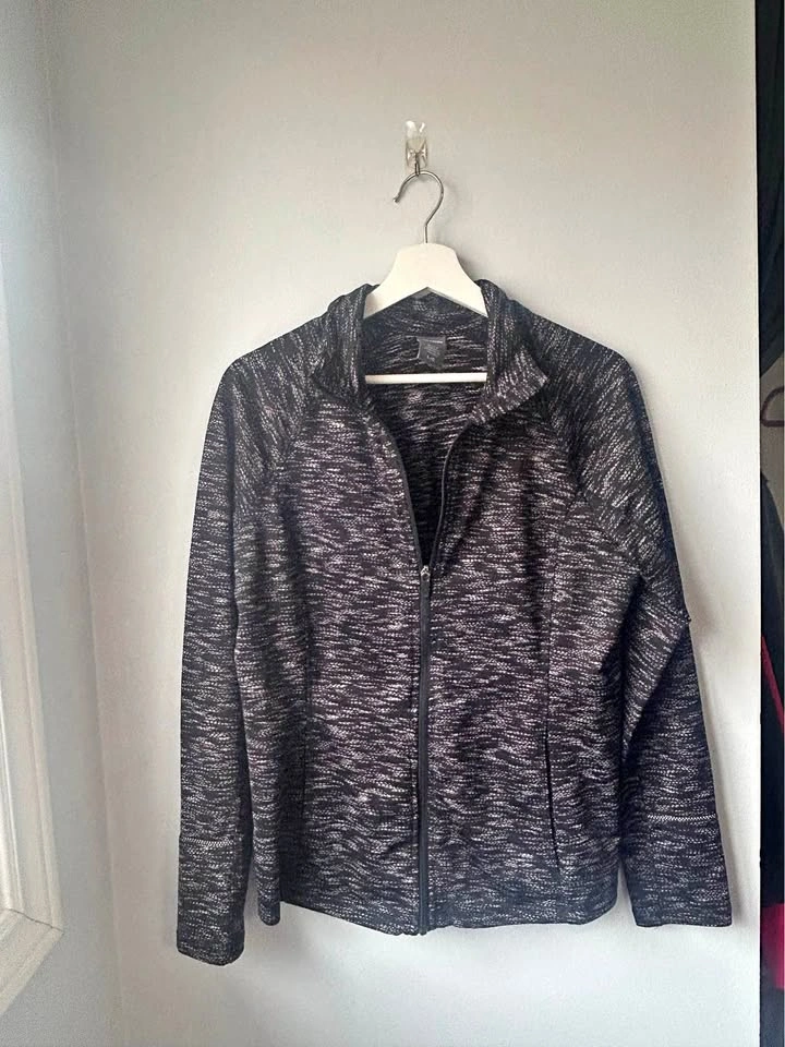Joe Fresh Active Full Zip Jacket L/G Speckled Black White