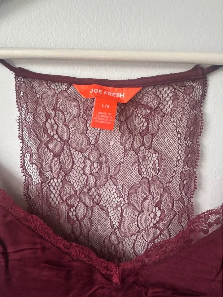 New Joe Fresh Burgundy Lace Racerback Camisole L/G - photo 2