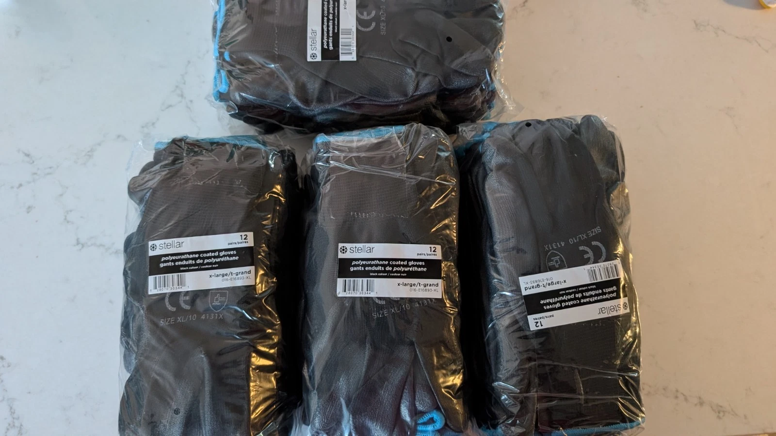 LOT OF 5 (60 Pairs) Polyurethane Coated Work Gloves Extra Large