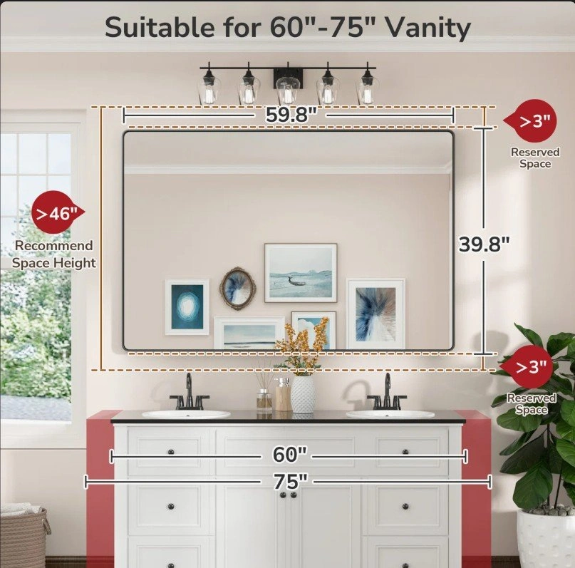 40"x60" Thick Aluminum Framed Bathroom Mirror - photo 4