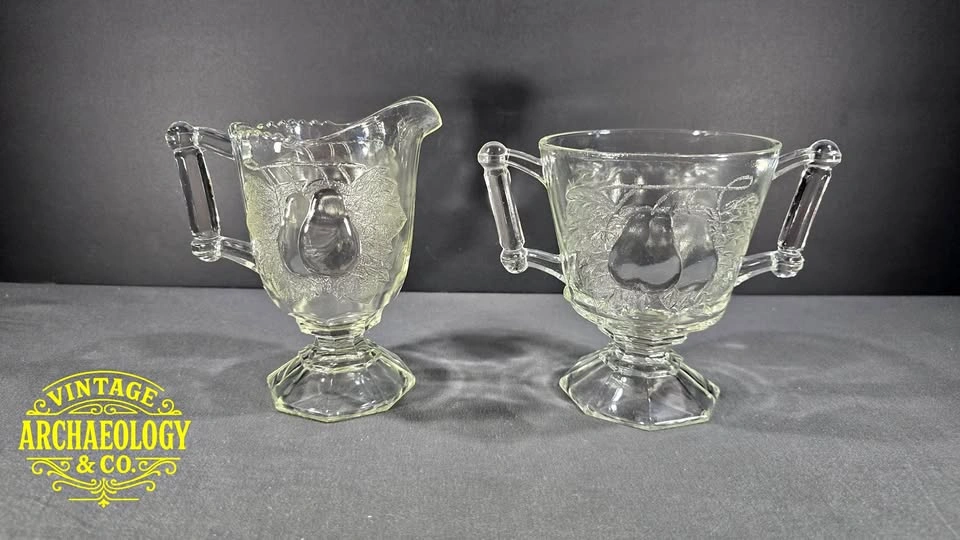 Pressed Glass Creamer & Sugar Bowl - Baltimore Pear