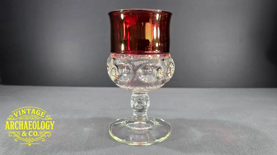 Vintage Ruby Red Thumbprint Punch Bowl Set with Cups & Goblets - photo 5