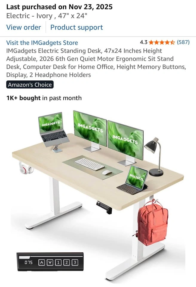 Electric Standing Desk 47x24 Ivory Adjustable Height - photo 3